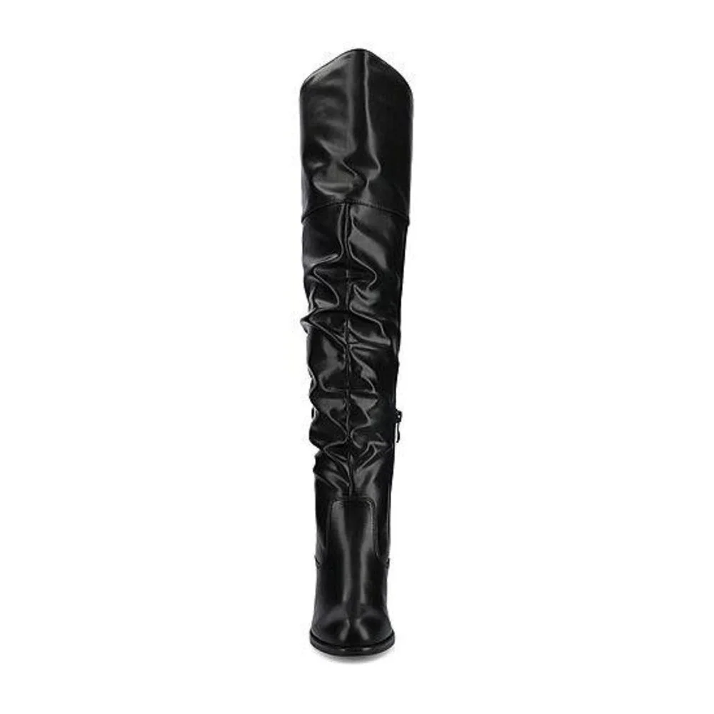 Journee Collection Kaison Wide Calf Stacked Heel Over the Knee Boots Black 12M
